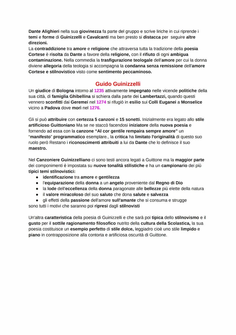 Il "dolce stil novo"
Una nuova tendenza poetica
Firenze si avvia a diventare il nuovo centro guida della cultura italiana con la formazione
