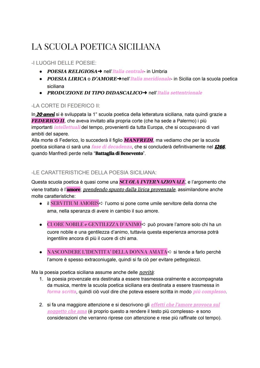 LA SCUOLA POETICA SICILIANA
-I LUOGHI DELLE POESIE:
● POESIA RELIGIOSA➜ nell'Italia centrale- in Umbria
POESIA LIRICA o D'AMORE→nell'Italia 