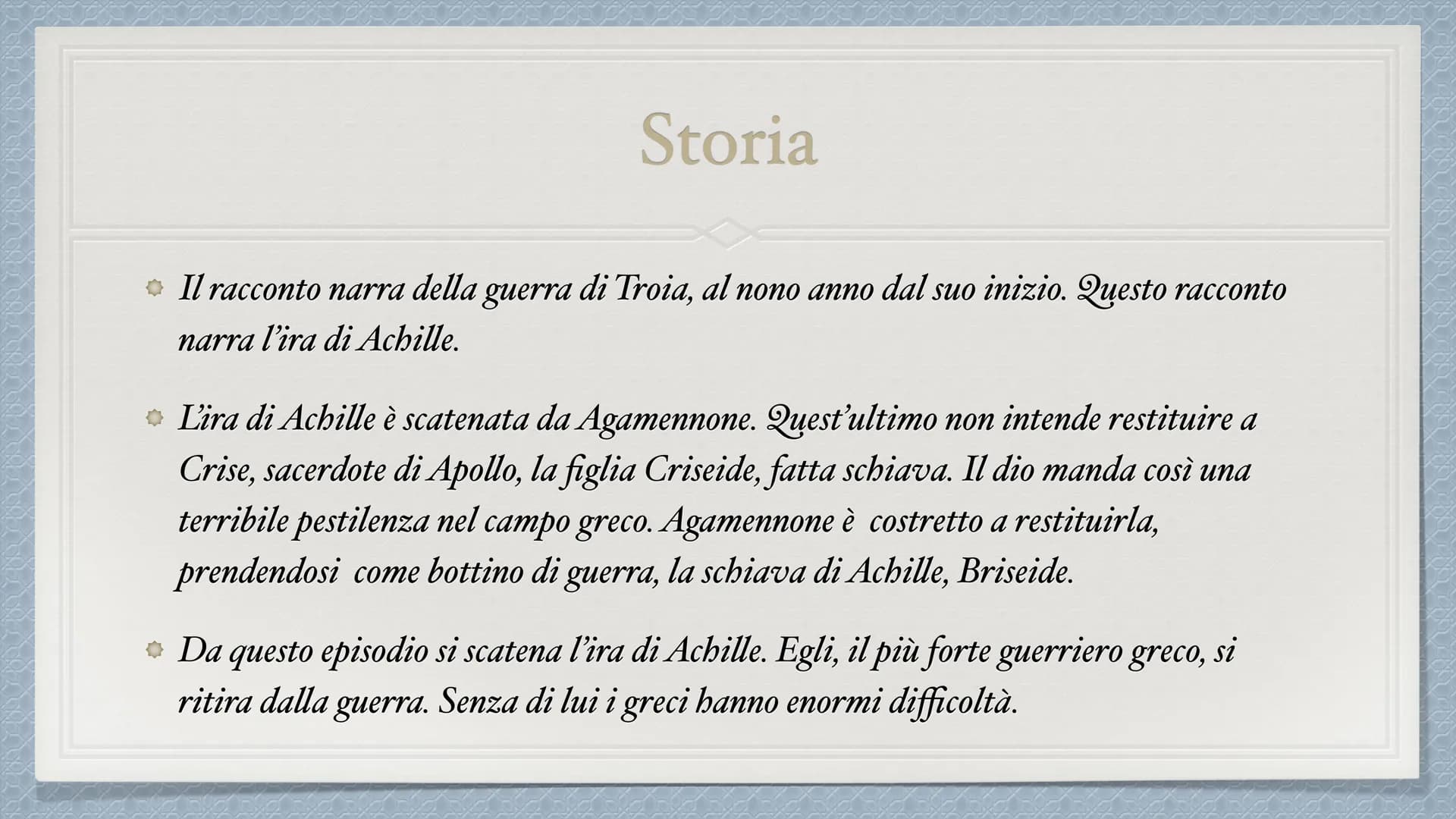 Iliade INTRODUZIONE
L'Iliade è un poema greco scritto dal poeta Omero, di cui poco si sa sulle sue
origini.
Narra gli eventi accaduti nei ci