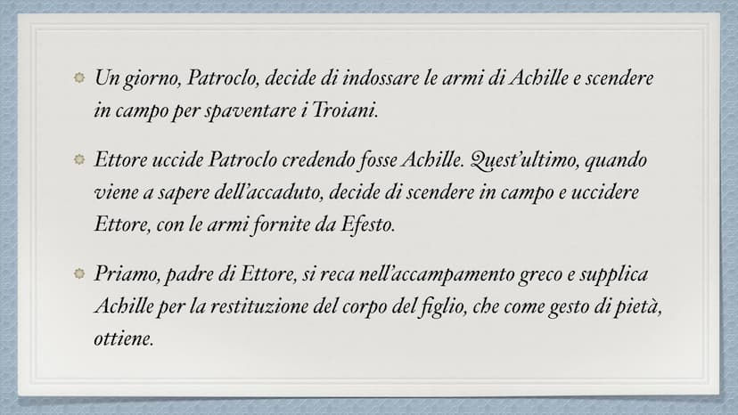 Iliade INTRODUZIONE
L'Iliade è un poema greco scritto dal poeta Omero, di cui poco si sa sulle sue
origini.
Narra gli eventi accaduti nei ci