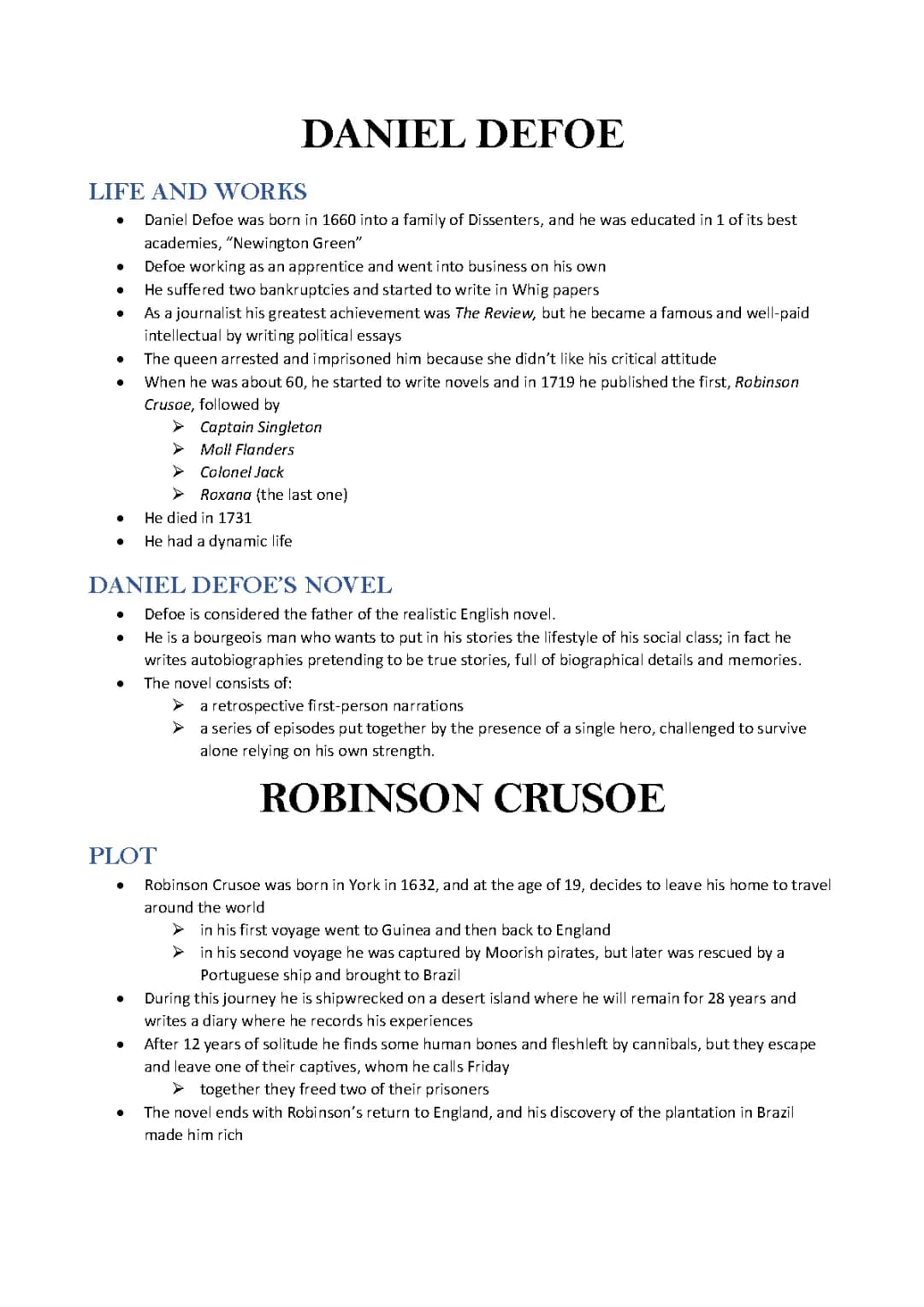 Daniel Defoe, Robinson Crusoe, Jonathan Swift