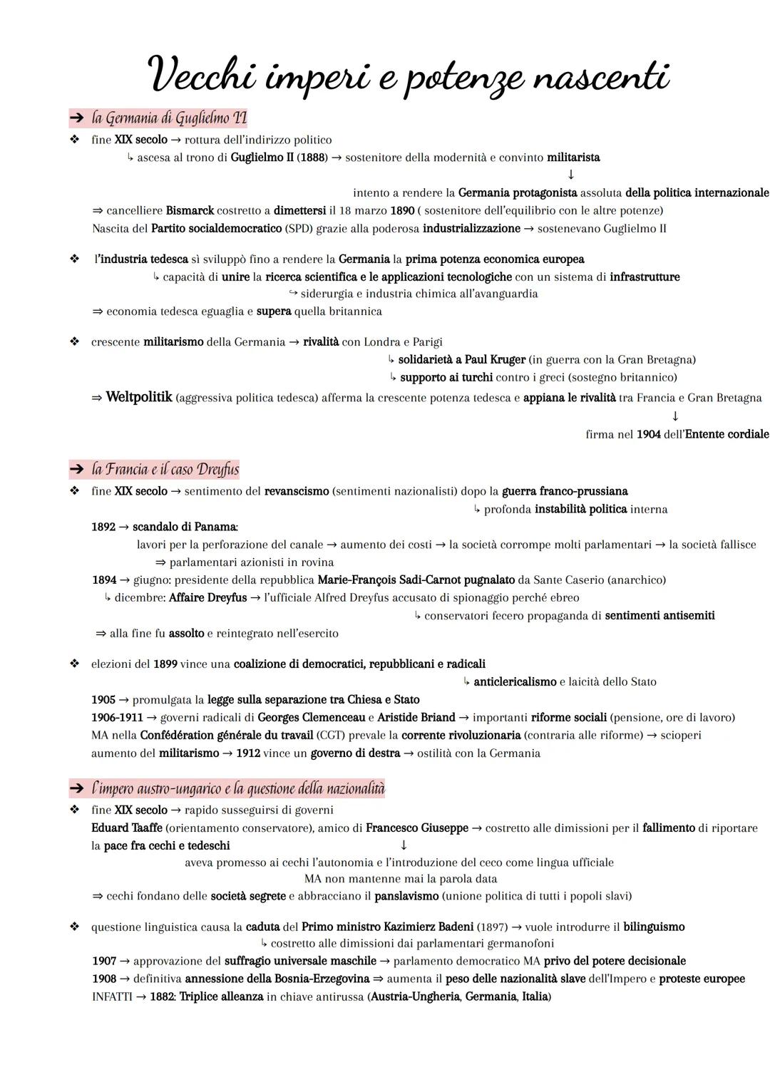 Vecchi imperi e potenze nascenti
→ la Germania di Guglielmo 11
fine XIX secolo → rottura dell'indirizzo politico
↳ascesa al trono di Gugliel