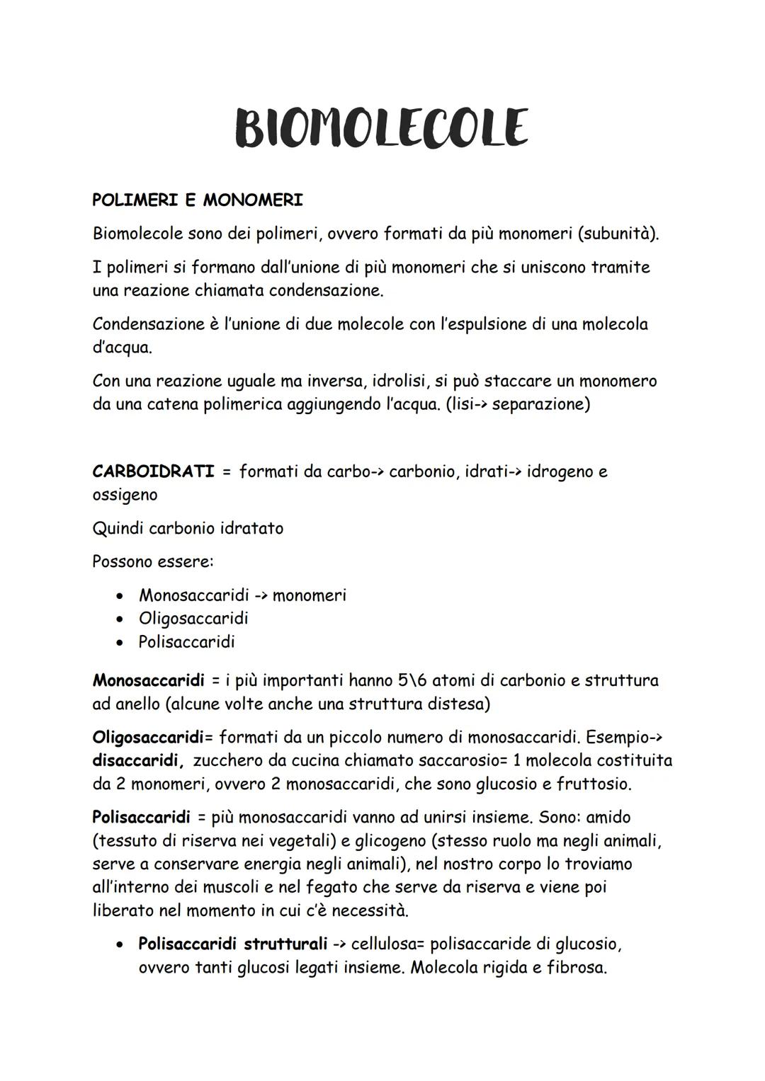 Introduzione alle Biomolecole: Carboidrati, Proteine, Lipidi e Acidi Nucleici