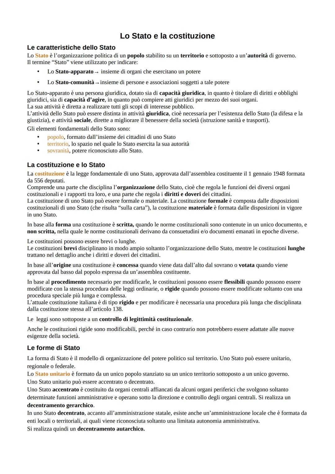 Le caratteristiche dello Stato
Lo Stato e la costituzione
Lo Stato è l'organizzazione politica di un popolo stabilito su un territorio e sot