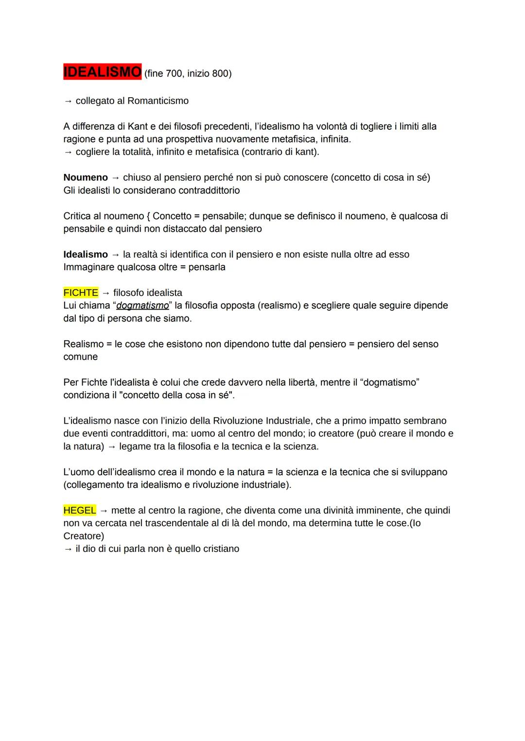 IDEALISMO (fine 700, inizio 800)

collegato al Romanticismo

A differenza di Kant e dei filosofi precedenti, l'idealismo ha volontà di togli
