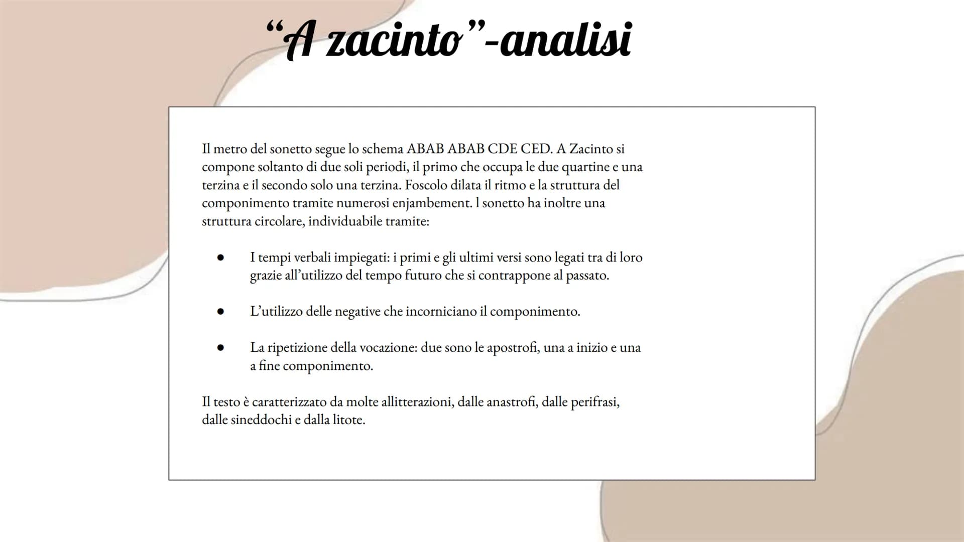 Sonetto
Ne più mai toccherò le sacre sponde
Ove il mio corpo fanciulletto giacque,
Zacinto mia, che te specchi nell'onde
Del greco mar, da c