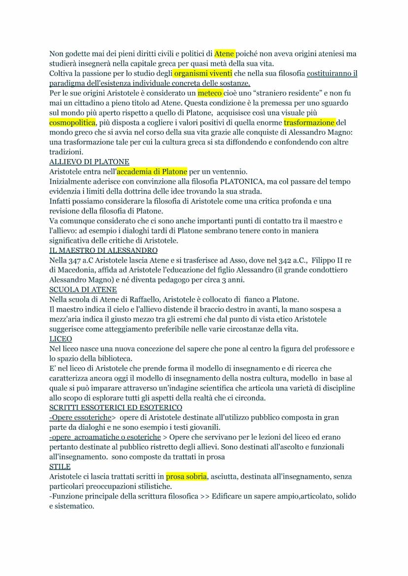 ARISTOTELE, RISCOPERTA DEL MONDO CONCRETO.
INTERROGATIVI FILOSOFICI
1. VALORE DELL'ESPERIENZA.
Aristotele, distintamente da PLATONE che dice