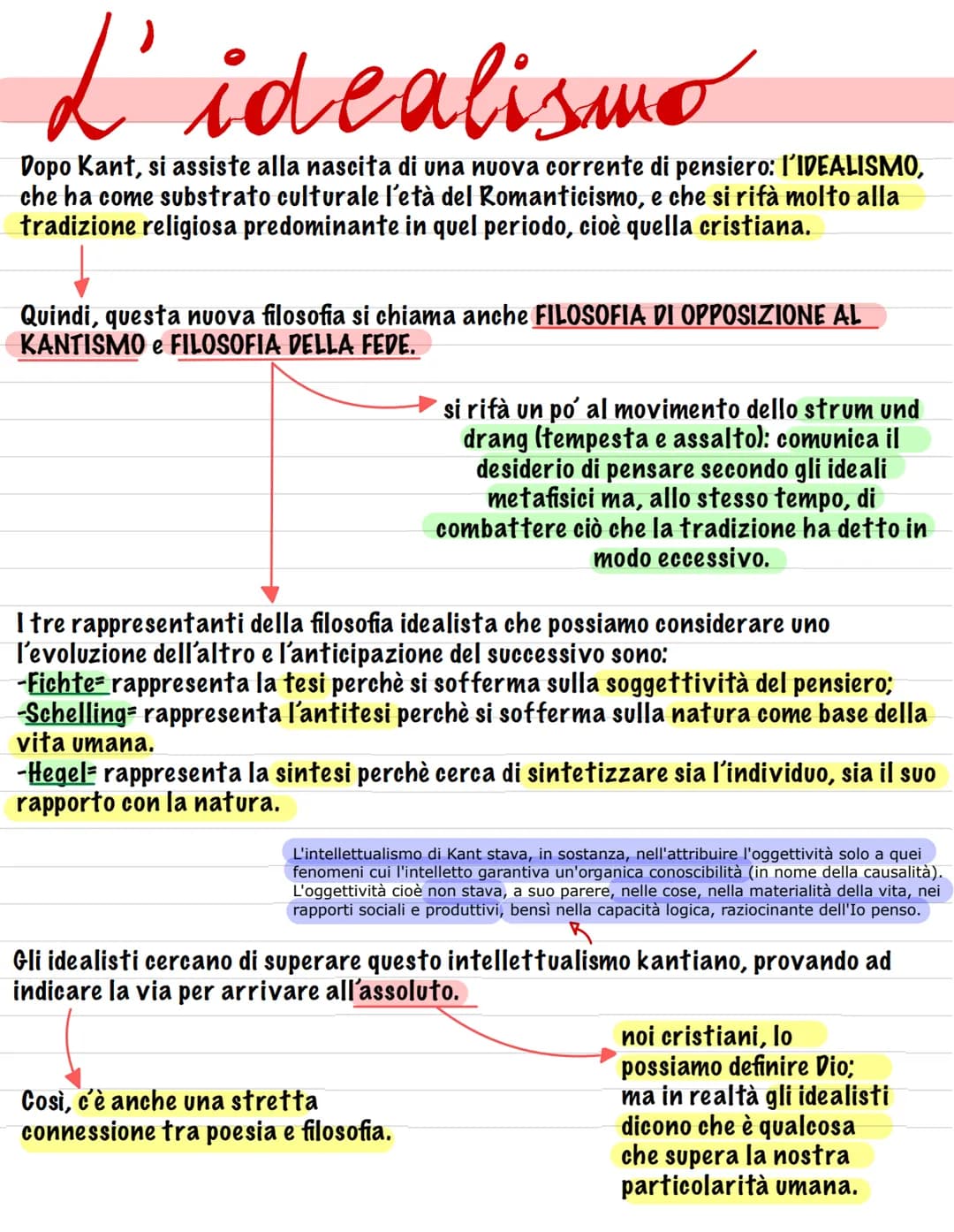 L'idealismo
Dopo Kant, si assiste alla nascita di una nuova corrente di pensiero: l'IDEALISMO,
che ha come substrato culturale l'età del Rom