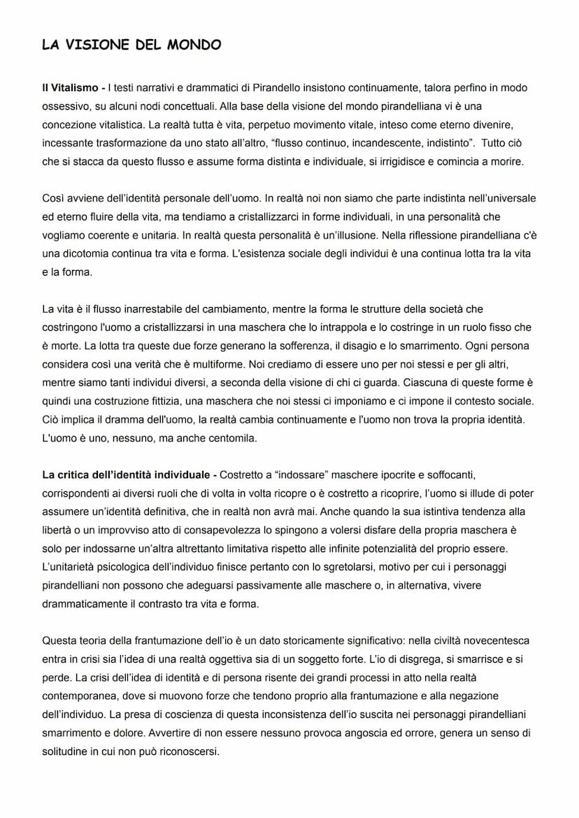 LUIGI PIRANDELLO
Pirandello è tra le voci più rappresentative del primo Novecento, di cui interpreta la crisi delle certezze
positivistiche.