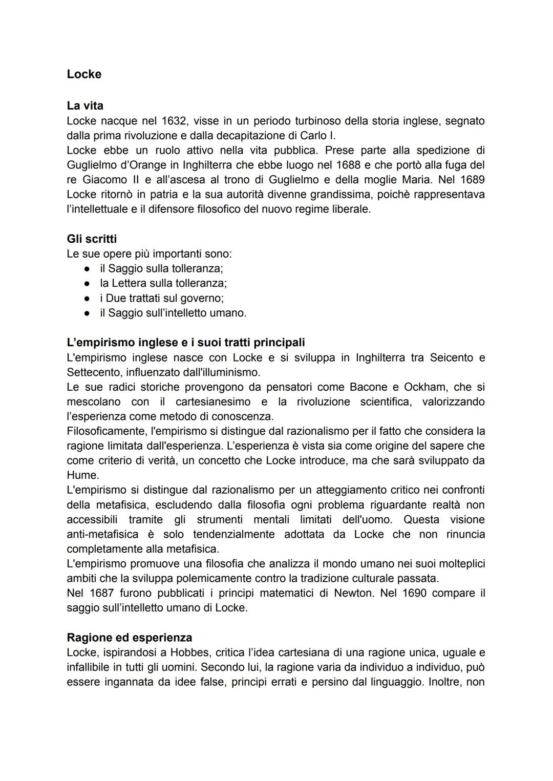 # Locke

La vita

Locke nacque nel 1632, visse in un periodo turbinoso della storia inglese, segnato
dalla prima rivoluzione e dalla decapit