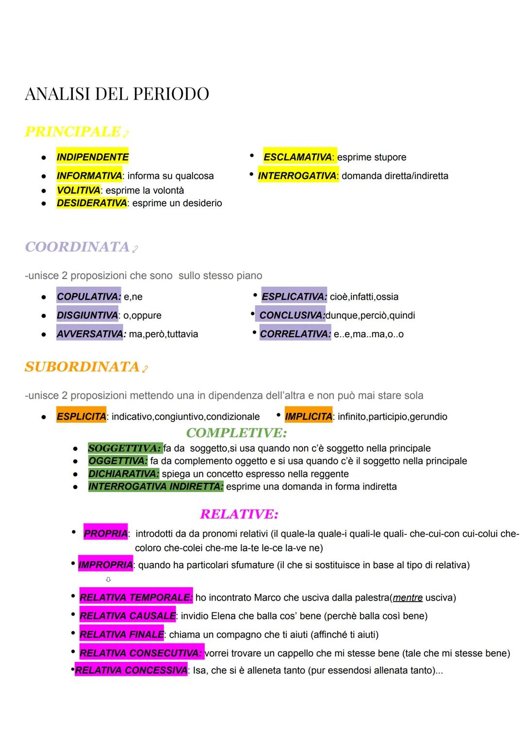 ANALISI DEL PERIODO
PRINCIPALE 2
● INDIPENDENTE
● INFORMATIVA: informa su qualcosa
● VOLITIVA: esprime la volontà
DESIDERATIVA: esprime un d