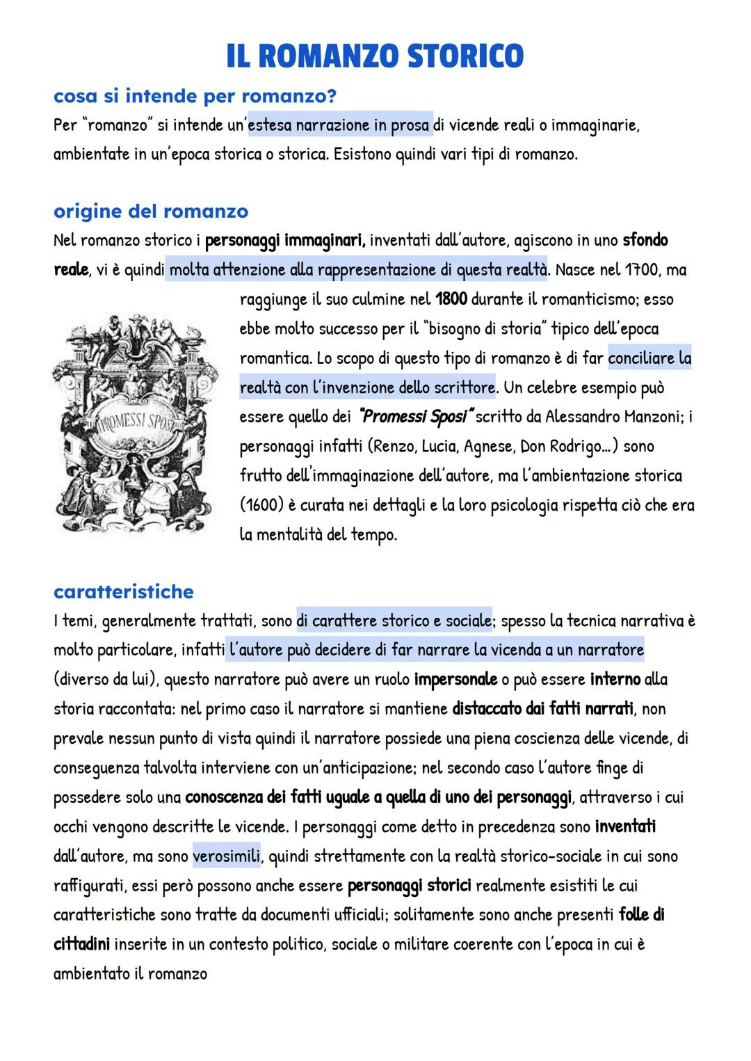 IL ROMANZO STORICO
cosa si intende per romanzo?
Per "romanzo" si intende un'estesa narrazione in prosa di vicende reali o immaginarie,
ambie