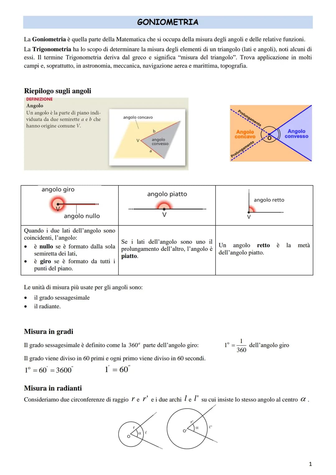 GONIOMETRIA
La Goniometria è quella parte della Matematica che si occupa della misura degli angoli e delle relative funzioni.
La Trigonometr