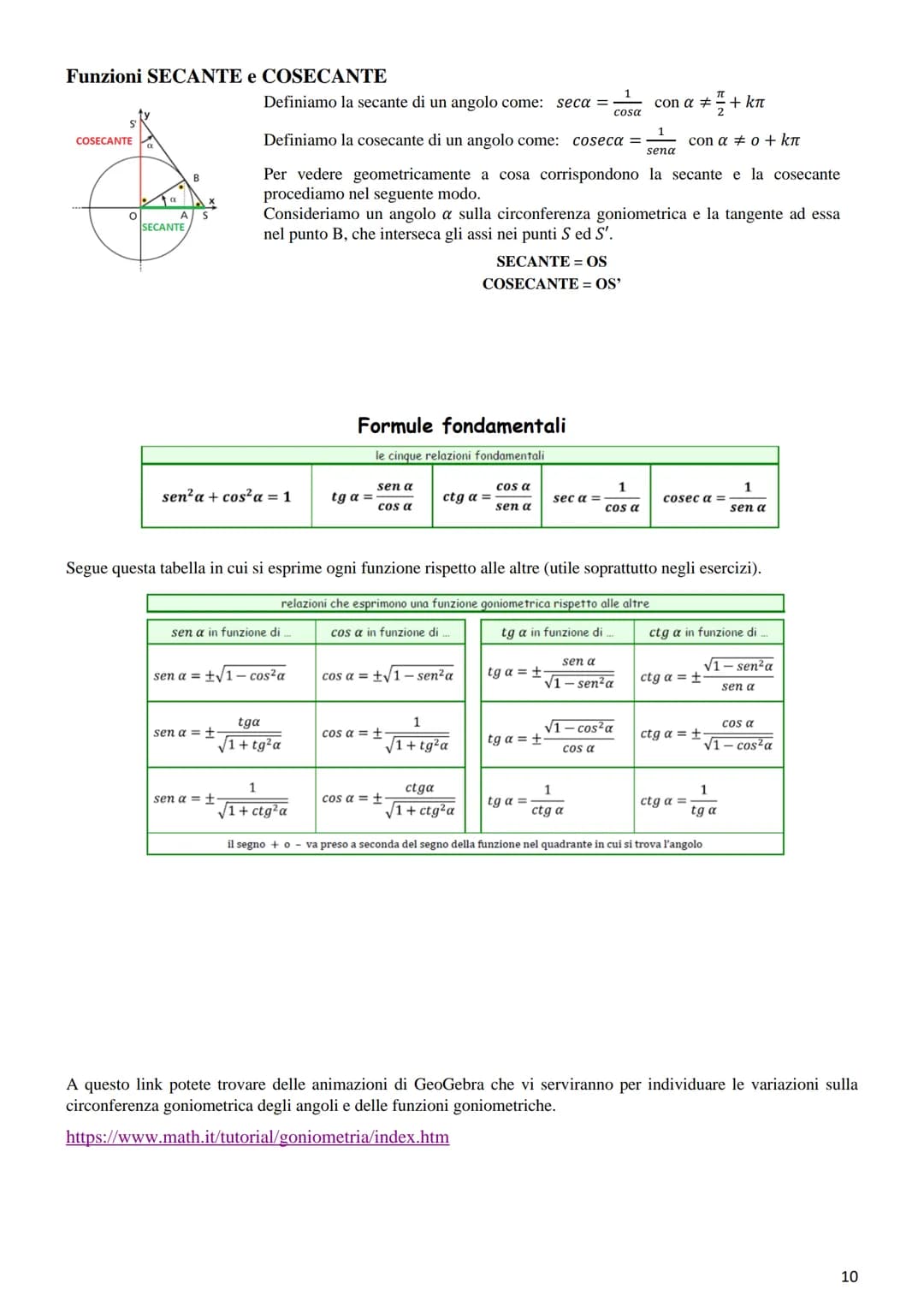 GONIOMETRIA
La Goniometria è quella parte della Matematica che si occupa della misura degli angoli e delle relative funzioni.
La Trigonometr