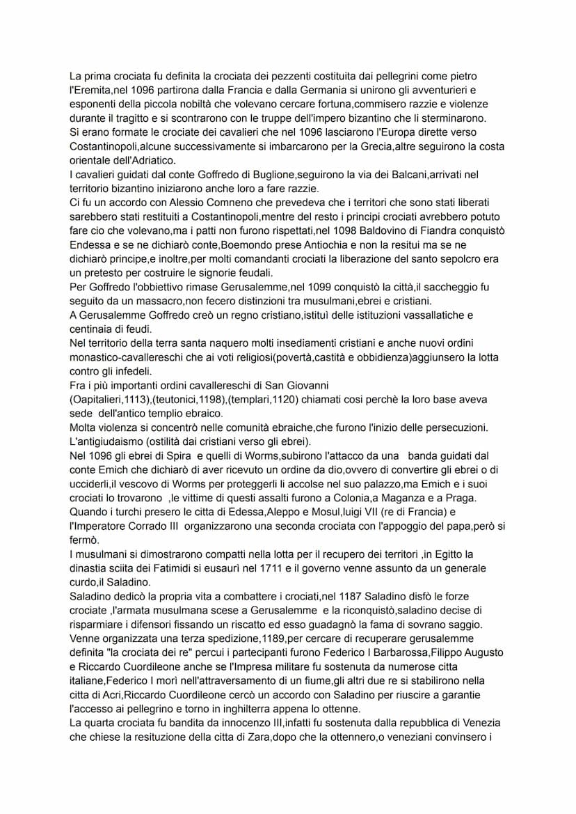 riassunto storia crociate
le crociate sono delle spedizioni militari con l'obiettivo di conquistare alcuni posti della terra
santa (la pales