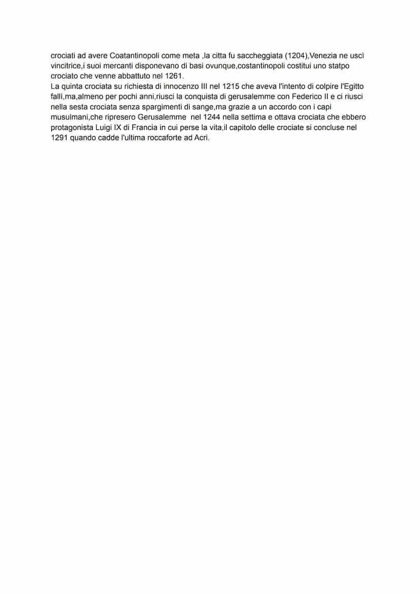 riassunto storia crociate
le crociate sono delle spedizioni militari con l'obiettivo di conquistare alcuni posti della terra
santa (la pales