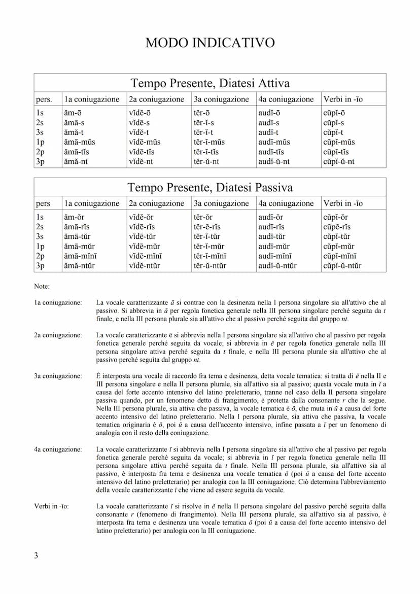 1
PROSPETTO DEI TEMPI VERBALI IN LATINO
CON NOTE DI GRAMMATICA STORICA
(VERBI REGOLARI ATTIVI E PASSIVI) Sistema dell'Infectum: Presente, Im
