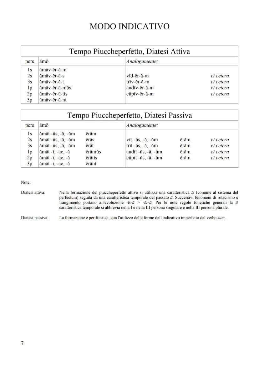1
PROSPETTO DEI TEMPI VERBALI IN LATINO
CON NOTE DI GRAMMATICA STORICA
(VERBI REGOLARI ATTIVI E PASSIVI) Sistema dell'Infectum: Presente, Im