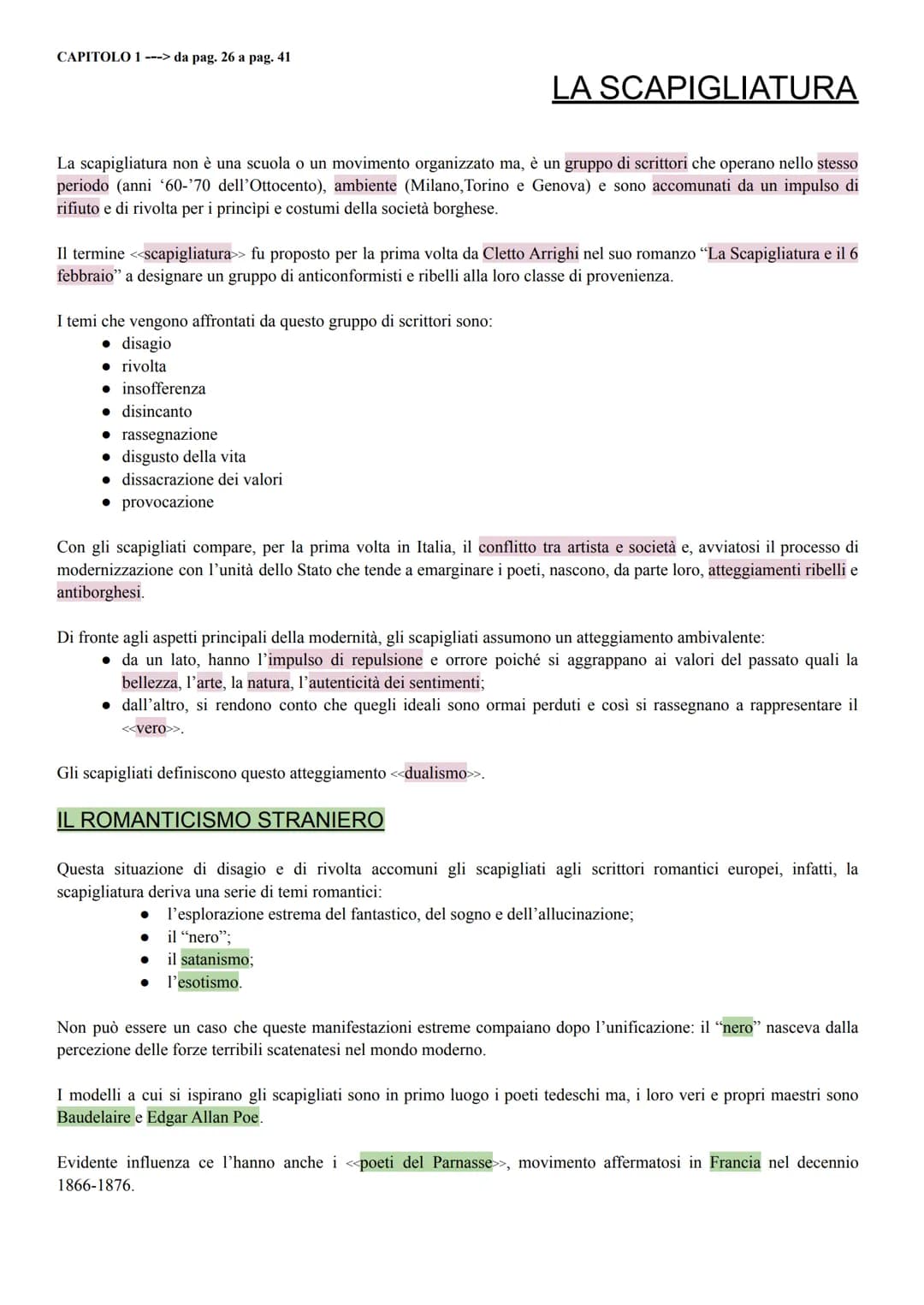 CAPITOLO 1 ---> da pag. 26 a pag. 41
La scapigliatura non è una scuola o un movimento organizzato ma, è un gruppo di scrittori che operano n