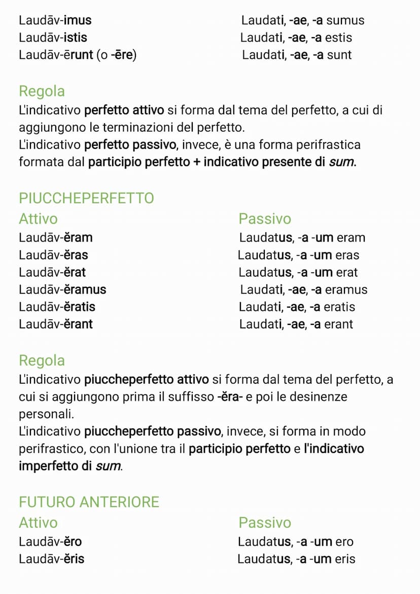TABELLA VERBI PRIMA CONIUGAZIONE
INDICATIVO
PRESENTE
Attivo
Laud-o
Laud-as
Laud-at
Laud-āmus
Laud-ātis
Laud-ant
Regola
L'indicativo presente