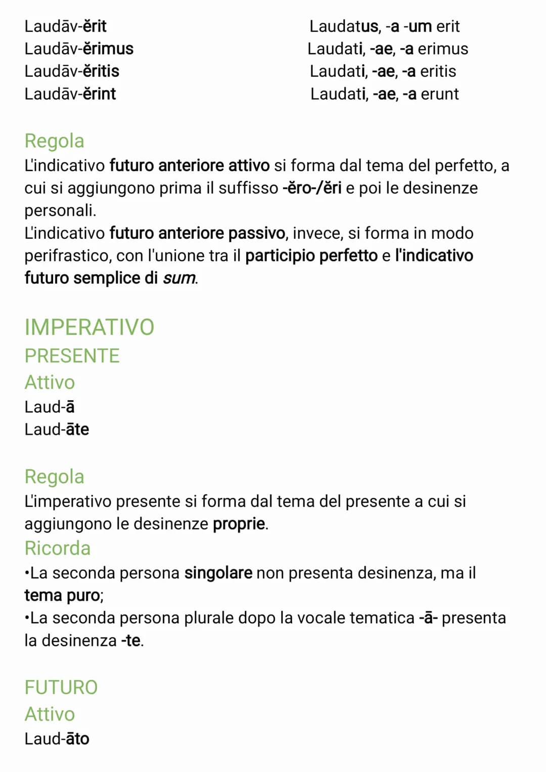 TABELLA VERBI PRIMA CONIUGAZIONE
INDICATIVO
PRESENTE
Attivo
Laud-o
Laud-as
Laud-at
Laud-āmus
Laud-ātis
Laud-ant
Regola
L'indicativo presente
