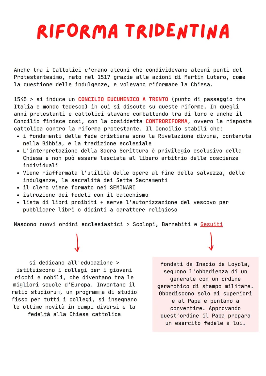 RIFORMA TRIDENTINA
Anche tra i Cattolici c'erano alcuni che condividevano alcuni punti del
Protestantesimo, nato nel 1517 grazie alle azioni