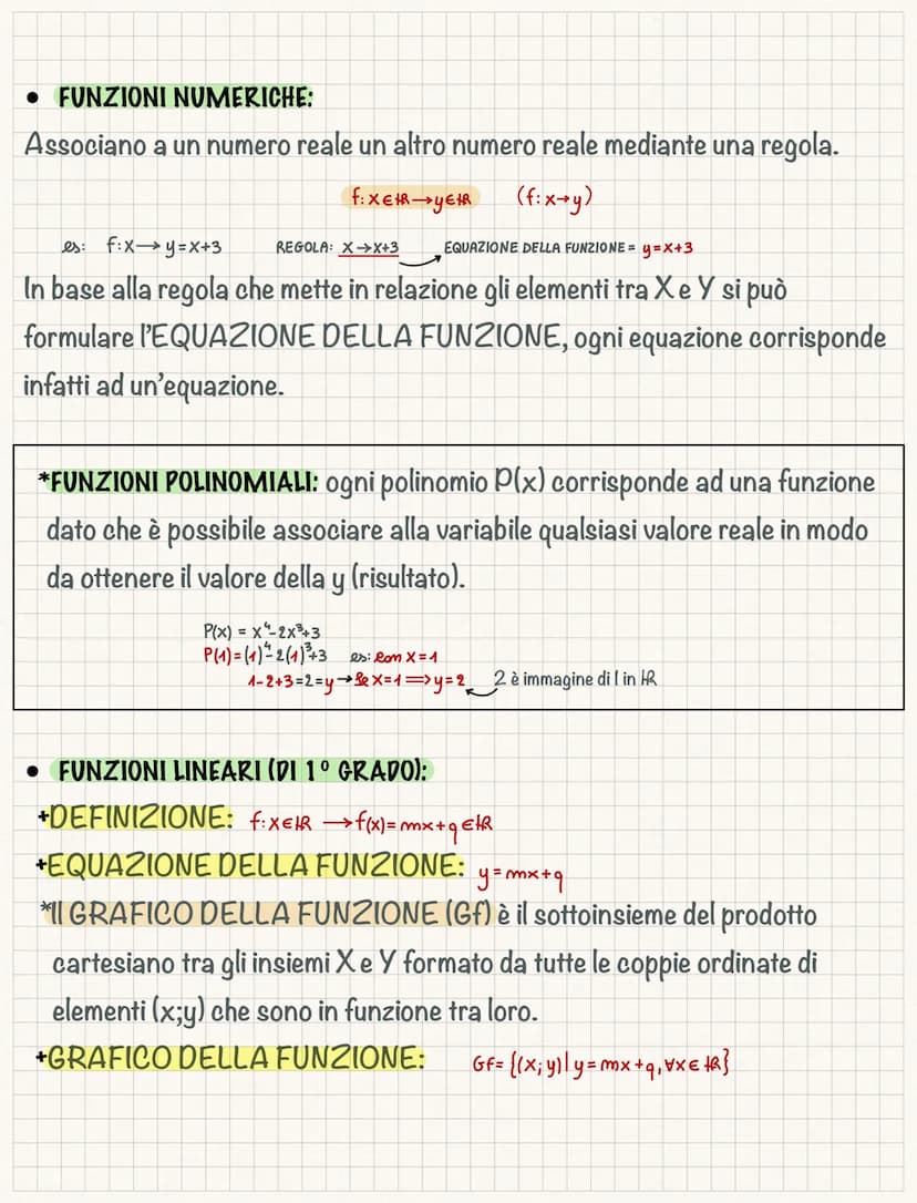 Funzioni lineari e rappresentazione
Una FUNZIONE è una relazione che associa mediante una legge tutti gli
elementi di un insieme di partenza
