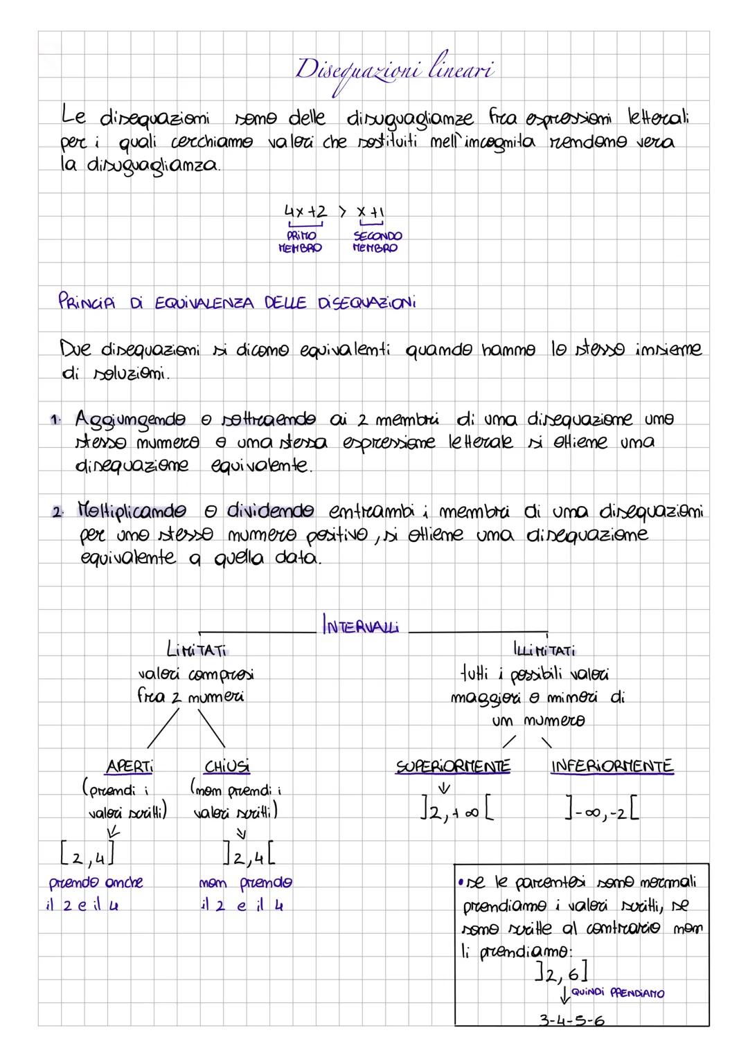 Disequazioni lineari
Le disequazioni sono delle disuguaglianze fra espressioni letterali
per i quali cerchiamo valori che sostituiti mell`in