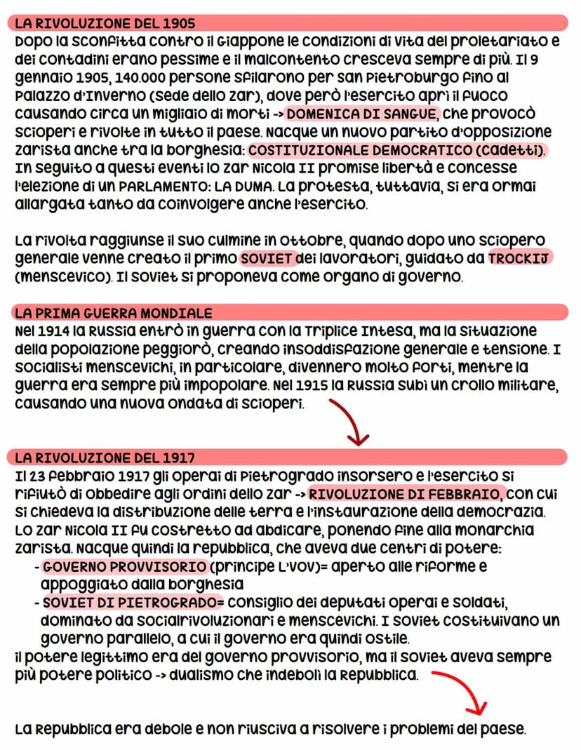 La Rivoluzione Russa
Durante tutto l'Ottocento in Russia prevalse ancora il conservatorismo
politico e sociale ed il potere autocratico dell