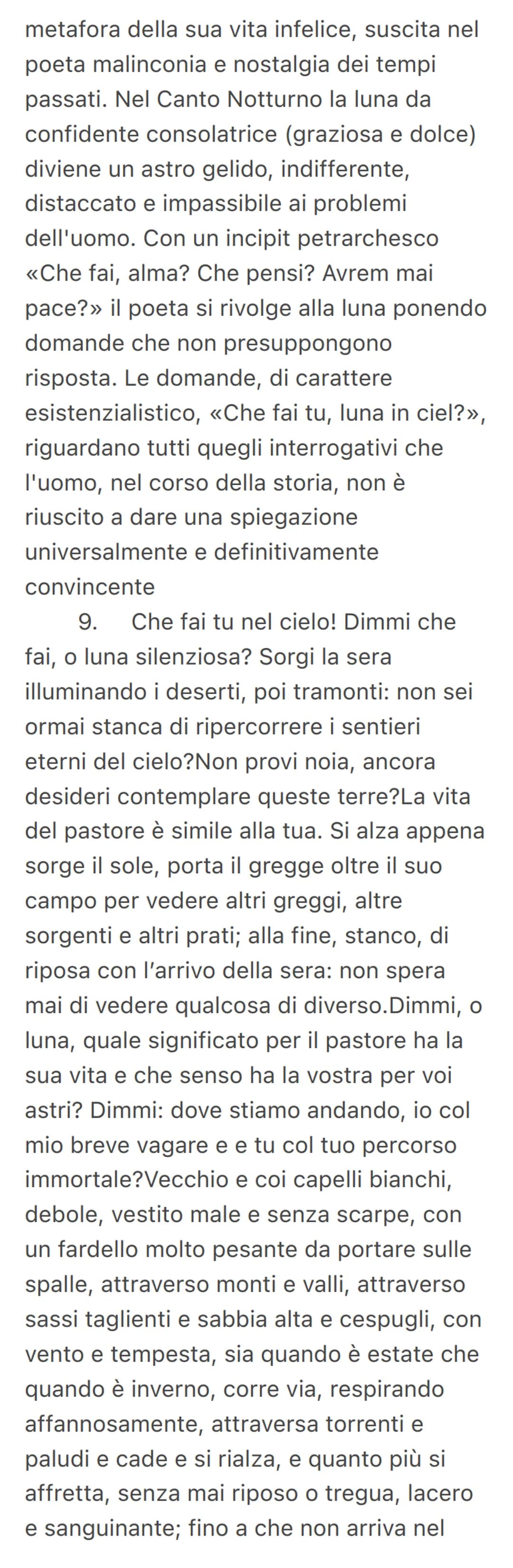 Canto notturno
Canto notturno di un pastore errante
dell'Asia
Leopardi si pone domande esistenziali a
cui non riceve risposta.
Gli risponder