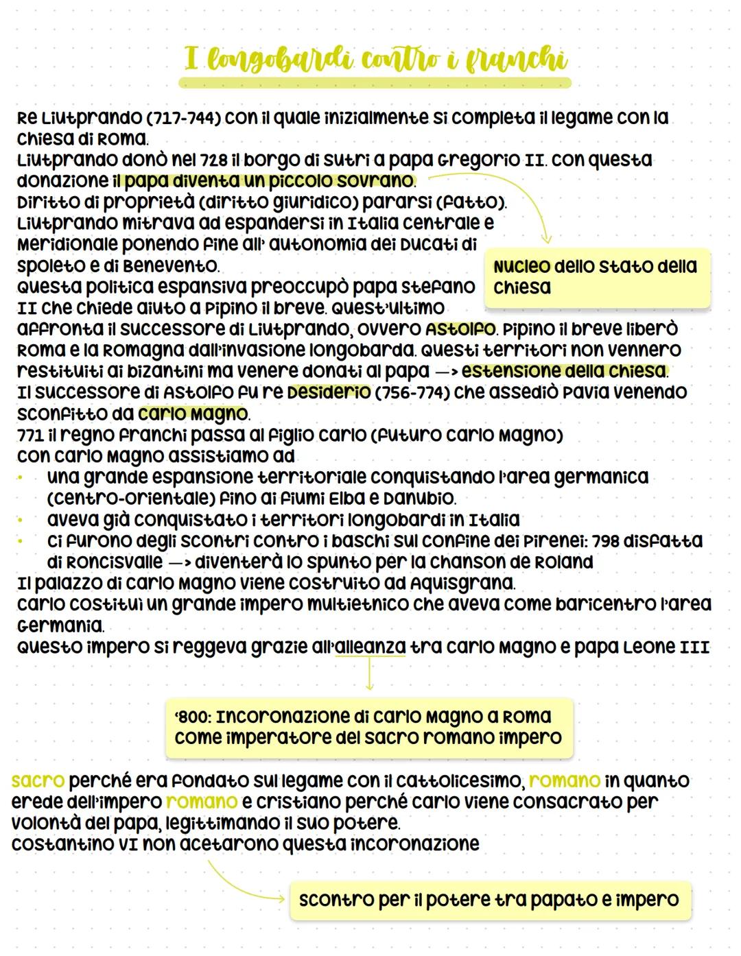 # I longobardi contro i franchi

Re Liutprando (717-744) con il quale inizialmente si completa il legame con la
chiesa di ROMA.
Liutprando d