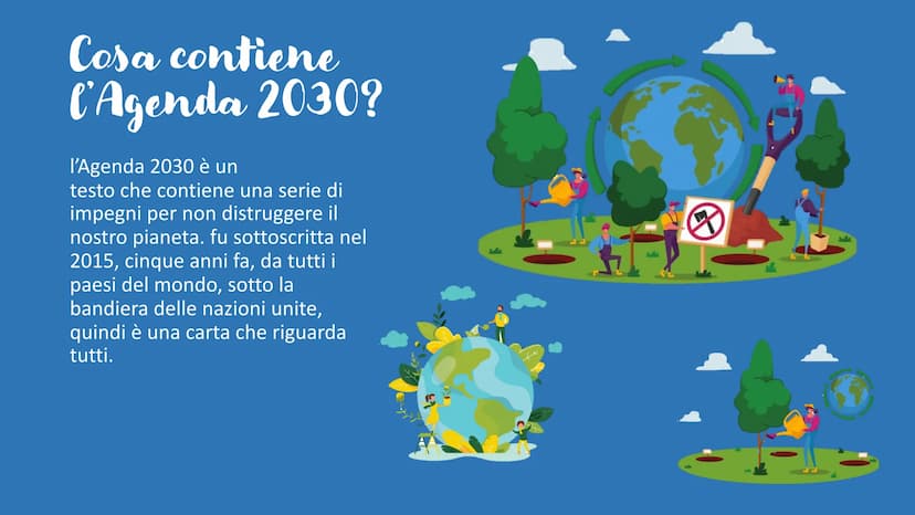 X
8
Agenda
2030
Wo
ợ SUSTAINABLE
DEVELOPMENT
GOALS
Cos'è
l'Agenda
2030?
L'Agenda 2030 rappresenta
il nuovo quadro di
riferimento globale per