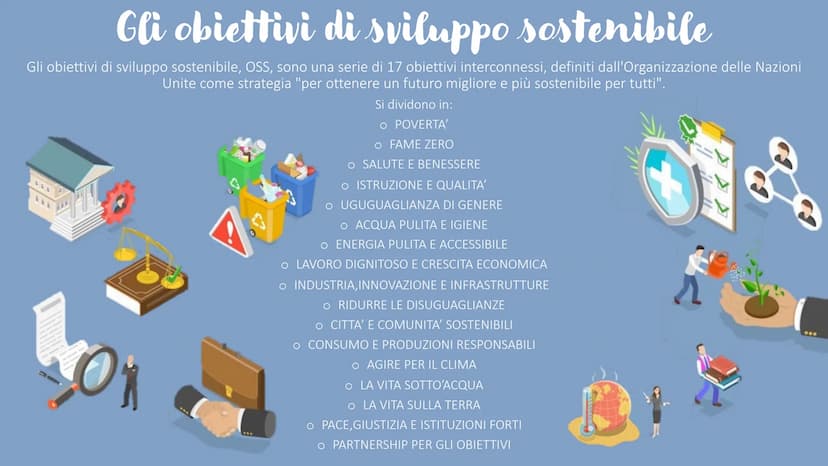 X
8
Agenda
2030
Wo
ợ SUSTAINABLE
DEVELOPMENT
GOALS
Cos'è
l'Agenda
2030?
L'Agenda 2030 rappresenta
il nuovo quadro di
riferimento globale per