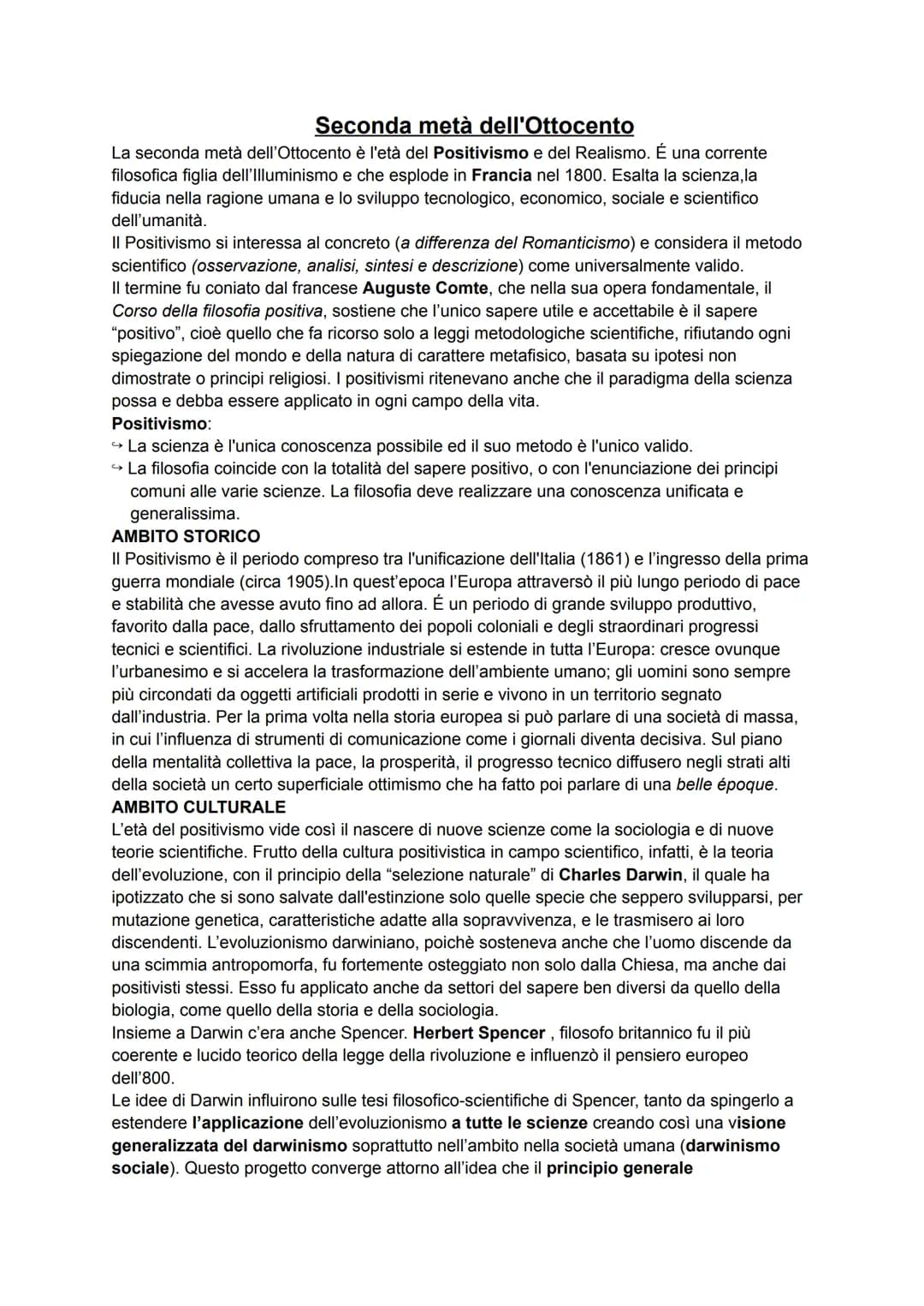 Seconda metà dell'Ottocento
La seconda metà dell'Ottocento è l'età del Positivismo e del Realismo. É una corrente
filosofica figlia dell'Ill