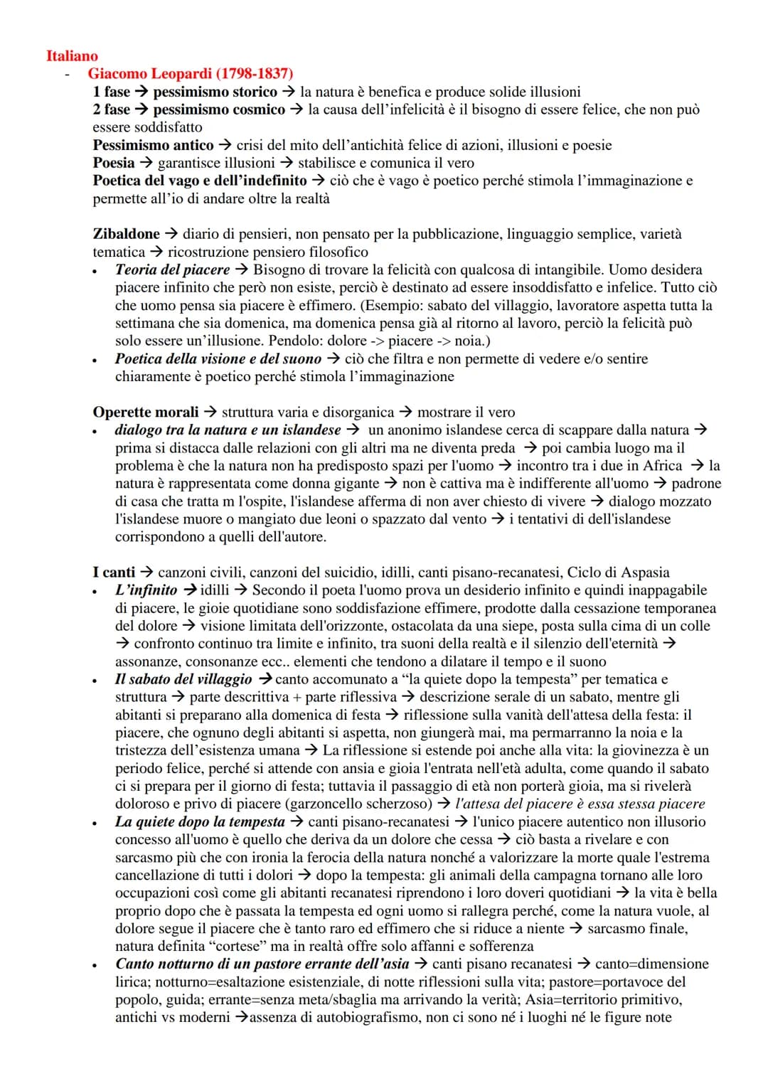 UOMO - NATURA Italiano
Giacomo Leopardi (1798-1837)
1 fase → pessimismo storico → la natura è benefica e produce solide illusioni
2 fase → p