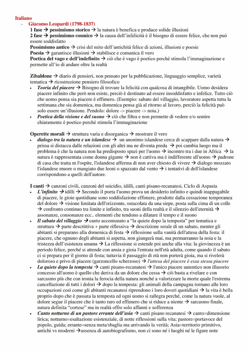UOMO - NATURA Italiano
Giacomo Leopardi (1798-1837)
1 fase → pessimismo storico → la natura è benefica e produce solide illusioni
2 fase → p