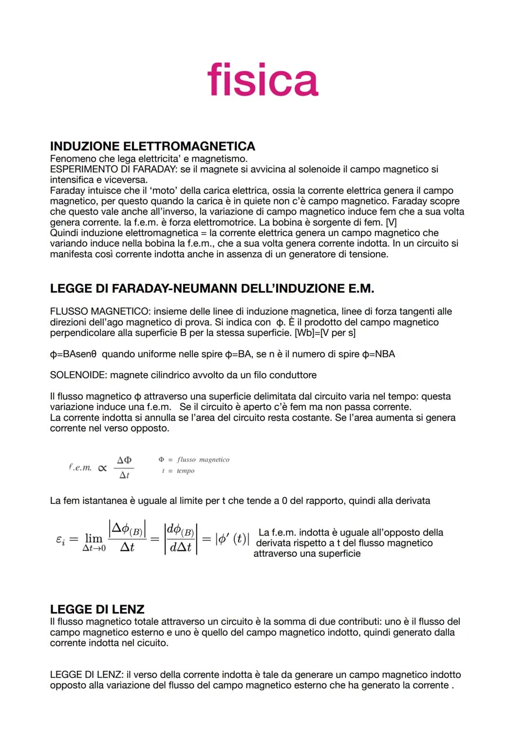 INDUZIONE ELETTROMAGNETICA
Fenomeno che lega elettricita' e magnetismo.
ESPERIMENTO DI FARADAY: se il magnete si avvicina al solenoide il ca