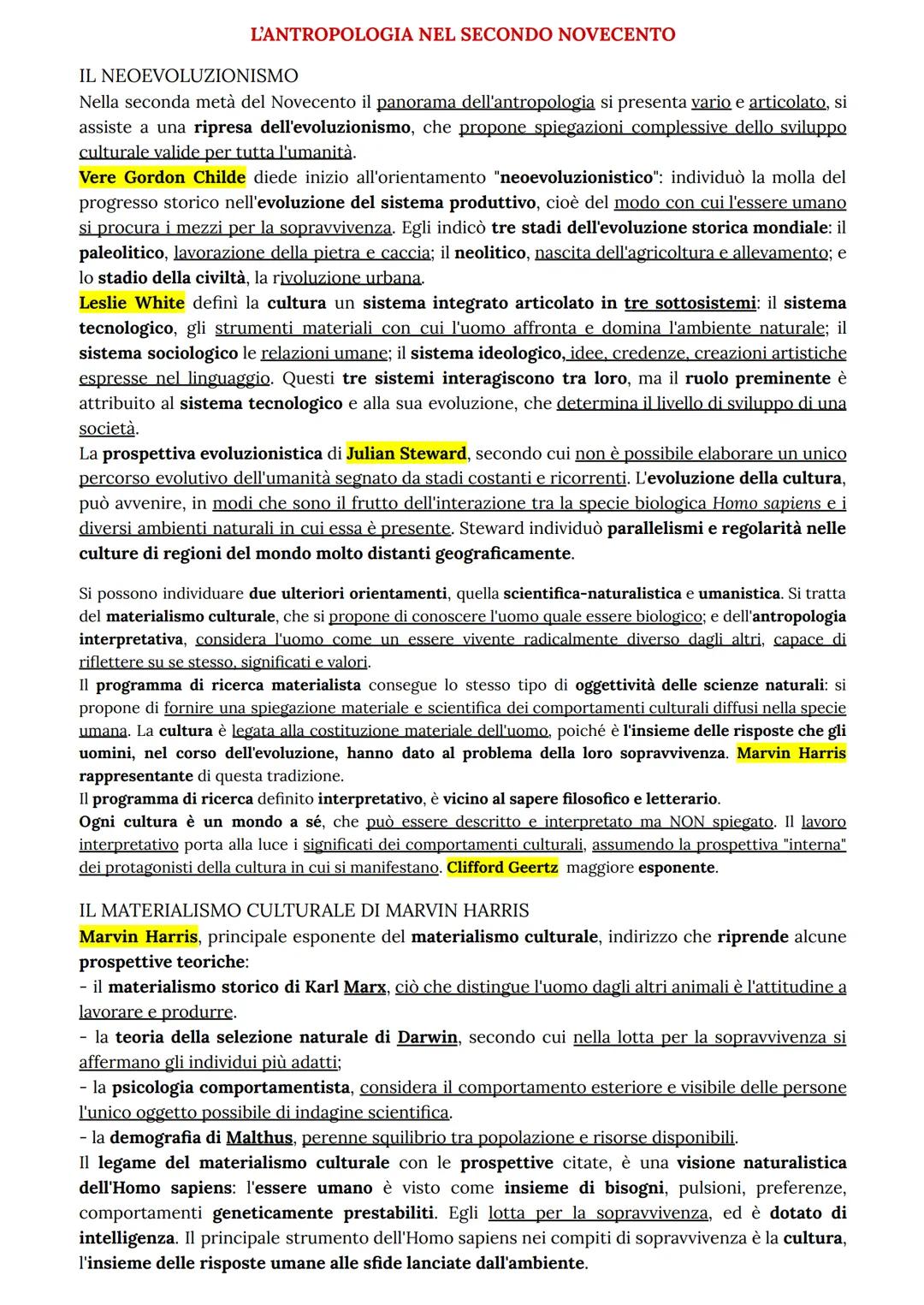 L'ANTROPOLOGIA NEL SECONDO NOVECENTO
IL NEOEVOLUZIONISMO
Nella seconda metà del Novecento il panorama dell'antropologia si presenta vario e 