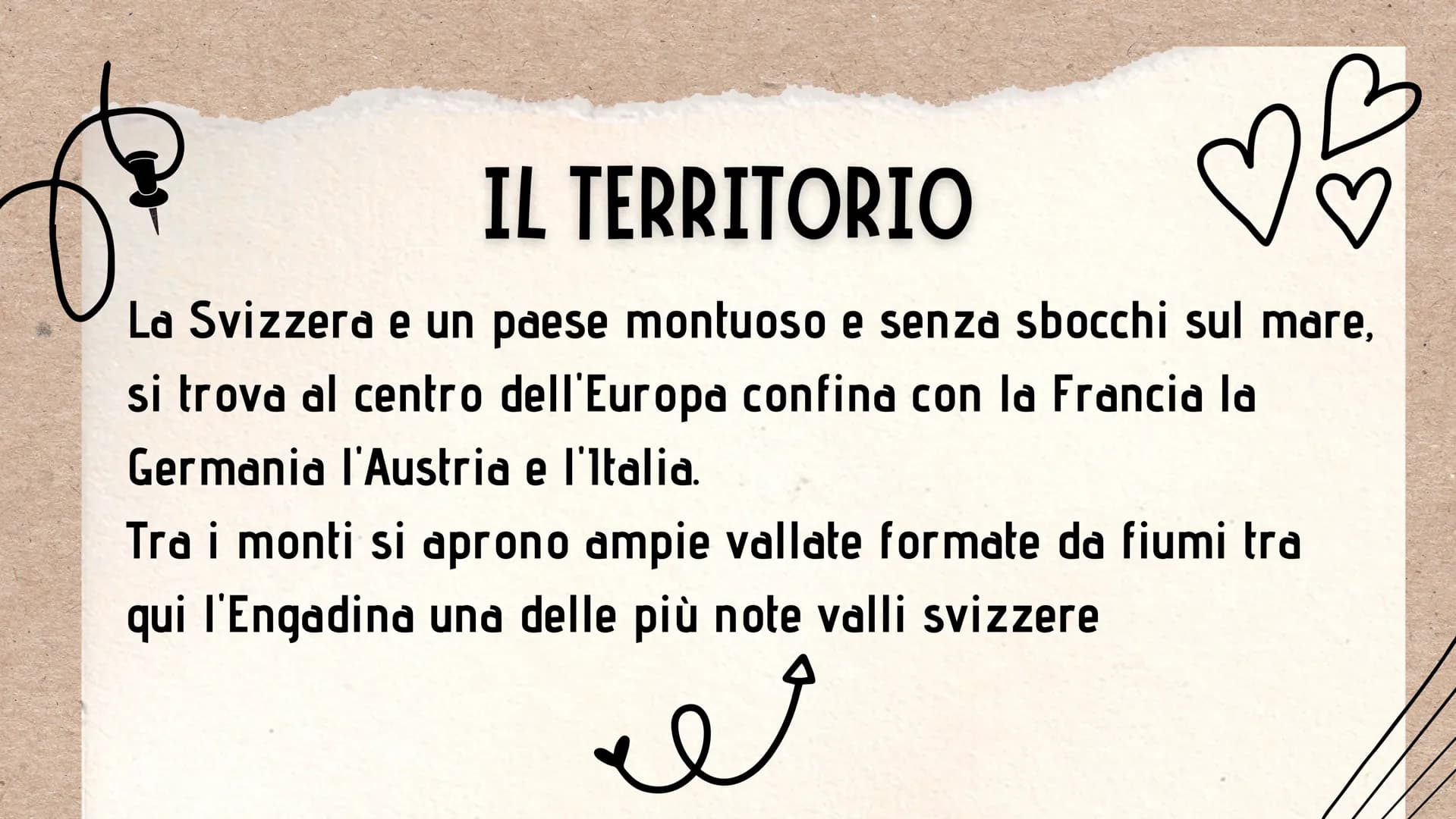 B
\/
LA SVIZZERA
معد
P
La Svizzera
Y ♡♡
IL
TERRITORIO
La Svizzera e un paese montuoso e senza sbocchi sul mare,
si trova al centro dell'Euro