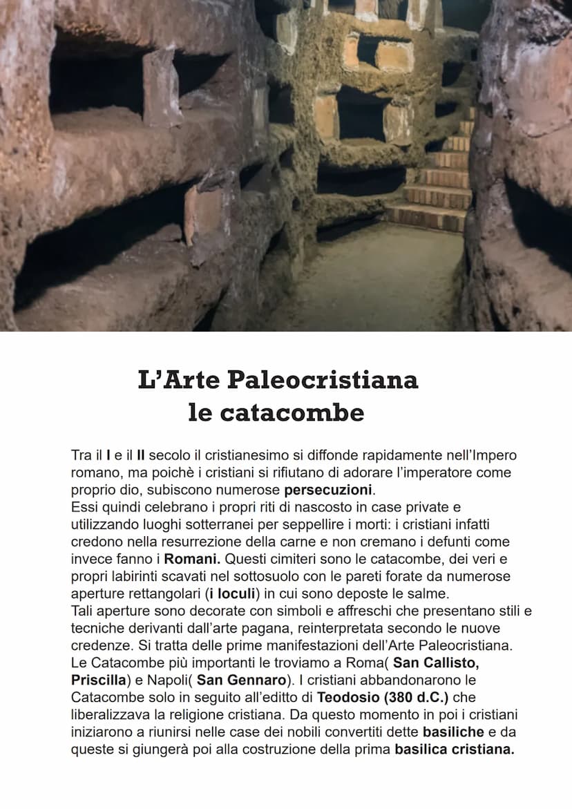 eLucchesi toGrafie
L'Arte Paleocristiana e
Bizantina
ARTE PALEOCRISTIANA: si riferisce alla produzione artistica che fiorì tra il
I e il VI 