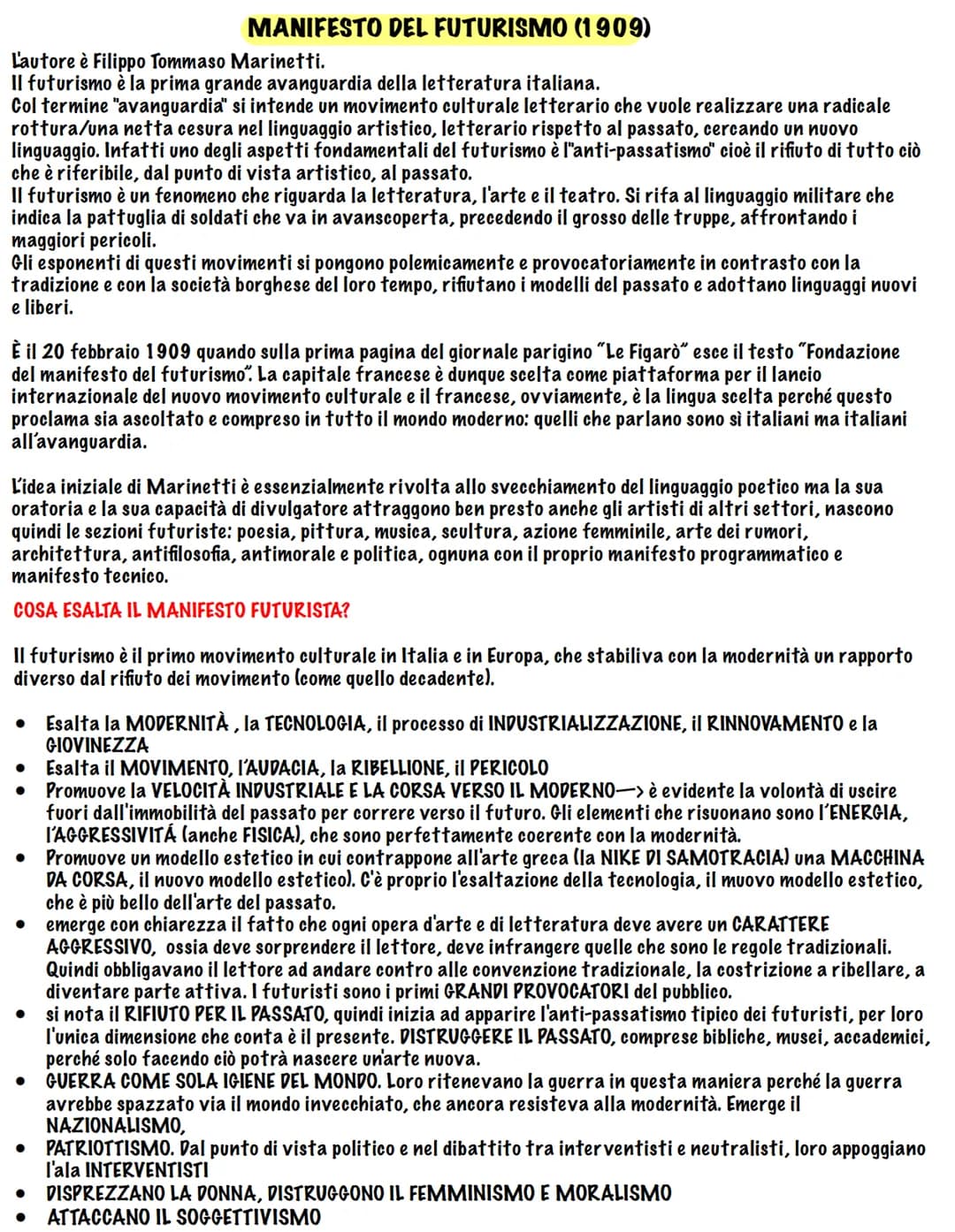 Manifesto del futurismo di Tommaso Marinetti