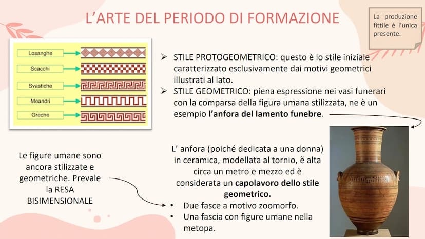 L'ARTE GRECA
ED ELLENISTICA
<< Le più alte forme del bello sono
l'ordine e la simmetria e il
definito>>.
Aristotele, Metafisica Ms
Stile
geo