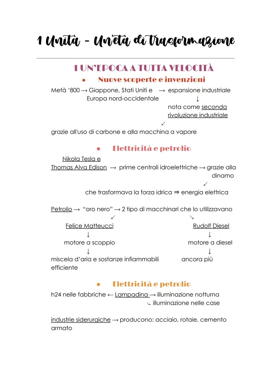1 Unita - Unēta di trasformazione
1 UN'EPOCA A TUTTA VELOCITÀ
Nuove scoperte e invenzioni
Metà '800→>> Giappone, Stati Uniti e → espansione 