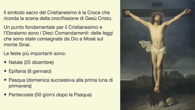le Religioni le Cristianesimo
Il Cristianesimo è una religione monoteista il cui fondatore è
Gesù, morto e risorto per la salvezza dell'uman