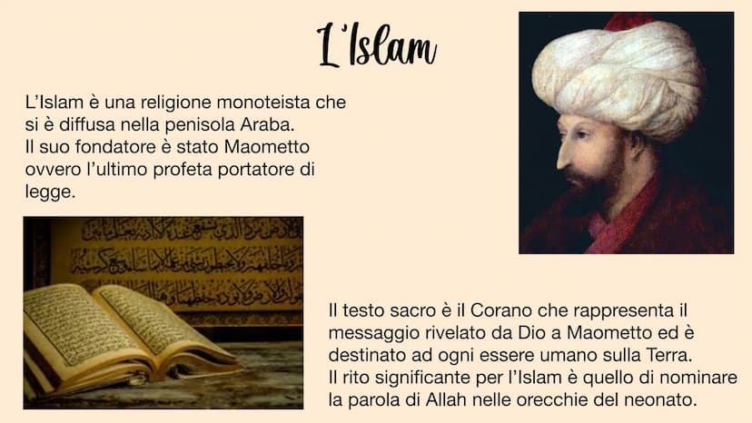 le Religioni le Cristianesimo
Il Cristianesimo è una religione monoteista il cui fondatore è
Gesù, morto e risorto per la salvezza dell'uman