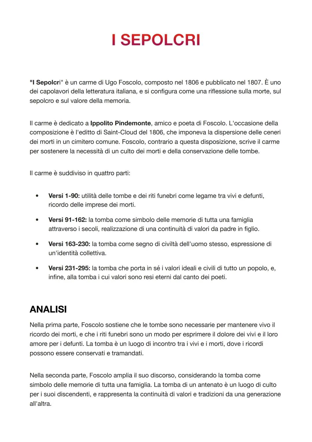 I SEPOLCRI - UGO FOSCOLO