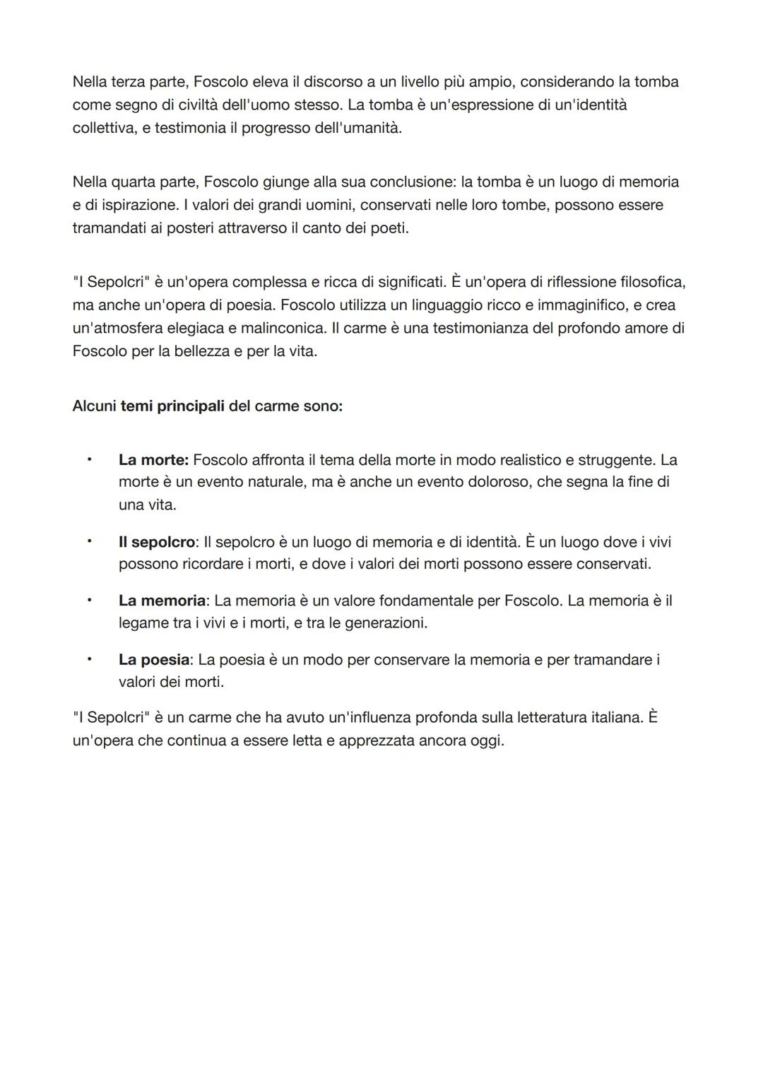 I SEPOLCRI
"I Sepolcri" è un carme di Ugo Foscolo, composto nel 1806 e pubblicato nel 1807. È uno
dei capolavori della letteratura italiana,