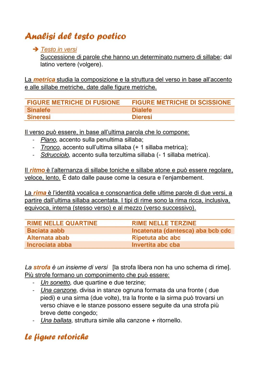 Analisi del testo poetico
→Testo in versi
Successione di parole che hanno un determinato numero di sillabe; dal
latino vertere (volgere).
La