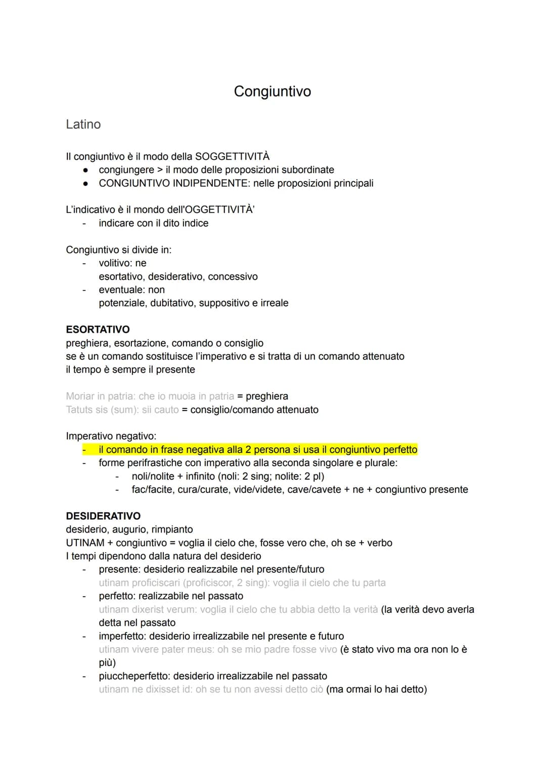 Latino
Congiuntivo
Il congiuntivo è il modo della SOGGETTIVITÀ
• congiungere il modo delle proposizioni subordinate
CONGIUNTIVO INDIPENDENTE