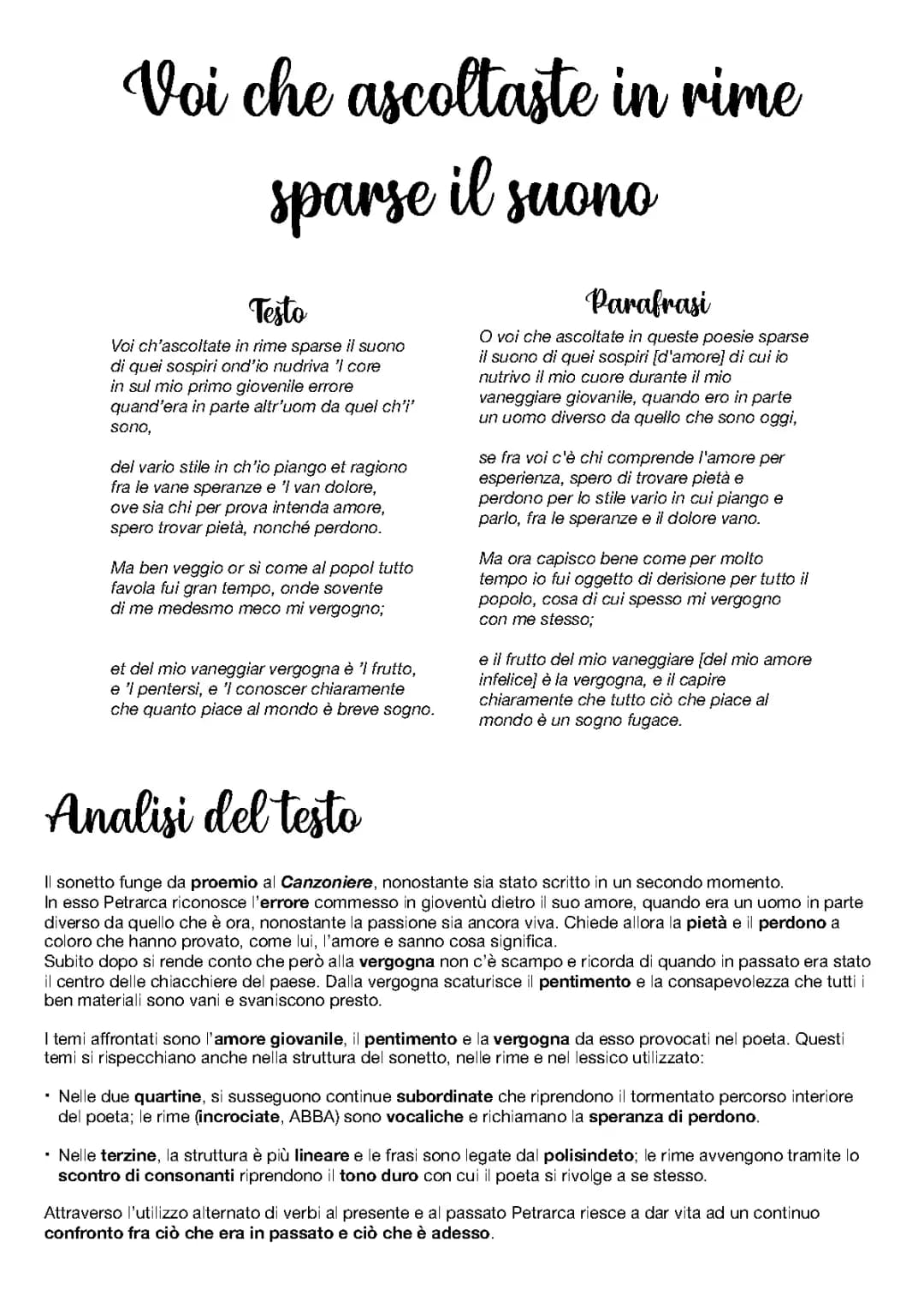 Voi che ascoltaste in rime sparse il suono